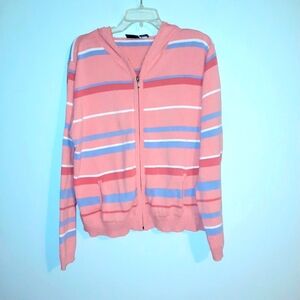 Striped Zip Front Hoodie Sweater Size XL